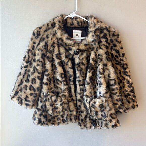 Elevenses Anthropologie 4 Leopard Print Faux Fur Coat cropped